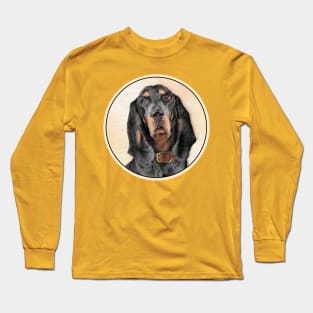 Black & Tan Coonhound Painting - Original Dog Art Long Sleeve T-Shirt